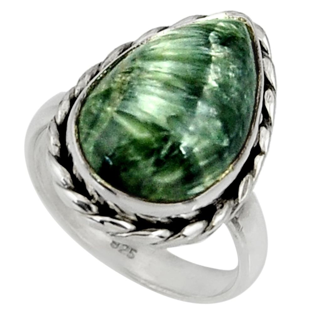 10.84cts natural green seraphinite 925 silver solitaire ring size 7 r28366