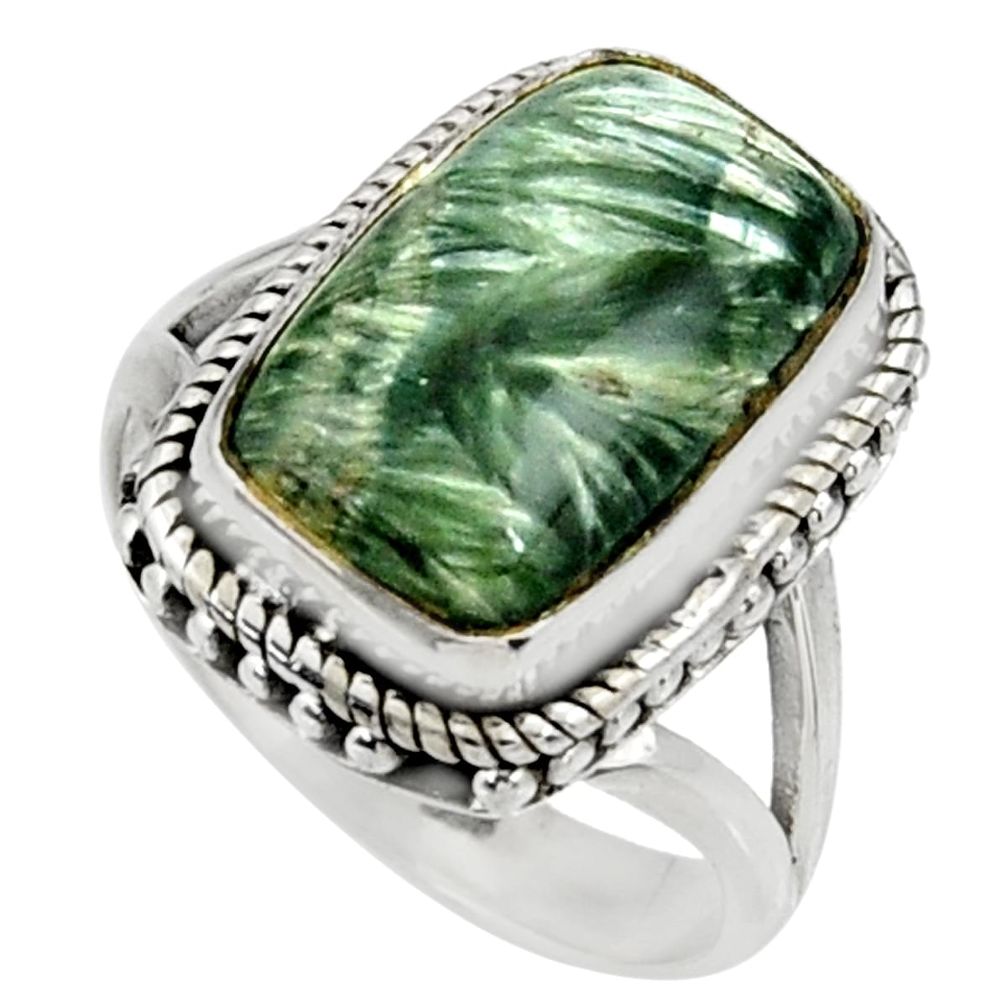 11.62cts natural green seraphinite 925 silver solitaire ring size 8 r28283