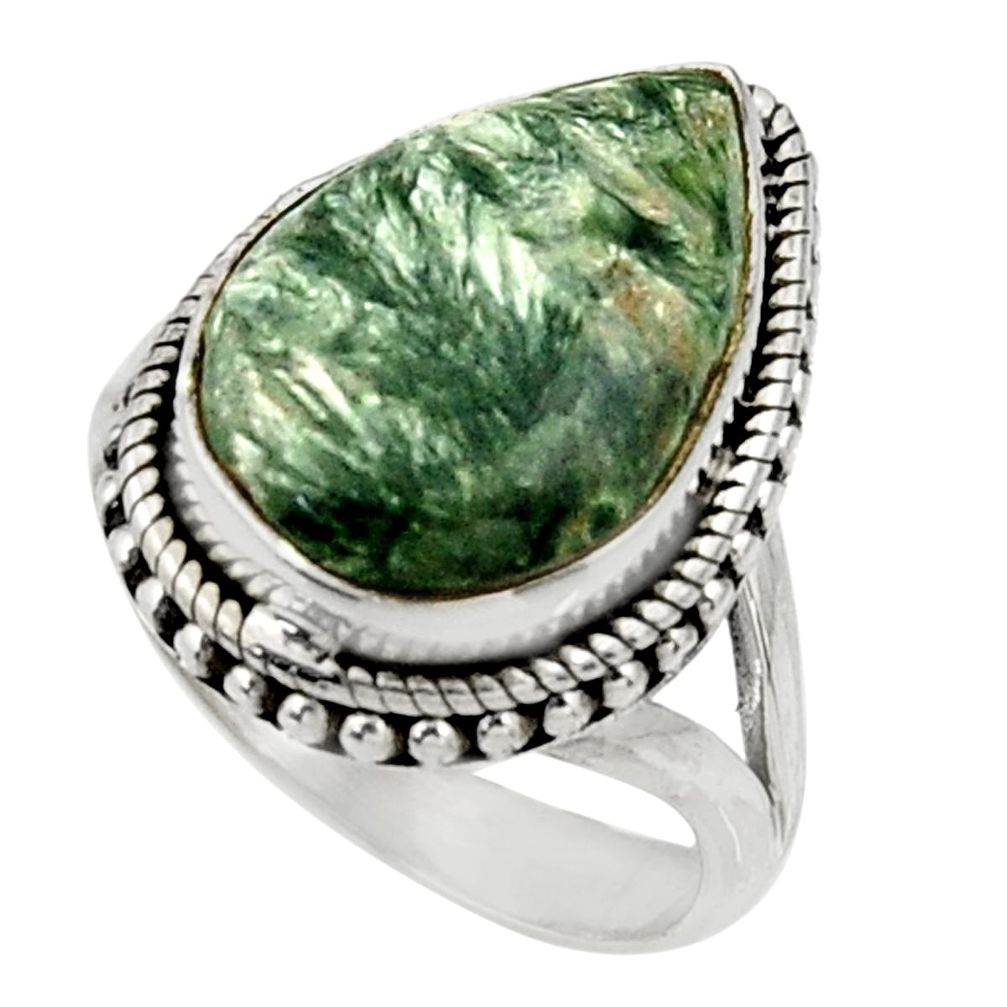 11.02cts natural green seraphinite 925 silver solitaire ring size 8 r28323