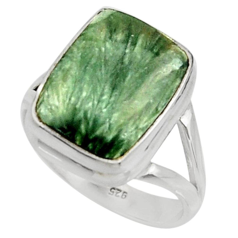 7.84cts natural green seraphinite 925 silver solitaire ring size 8 r28329