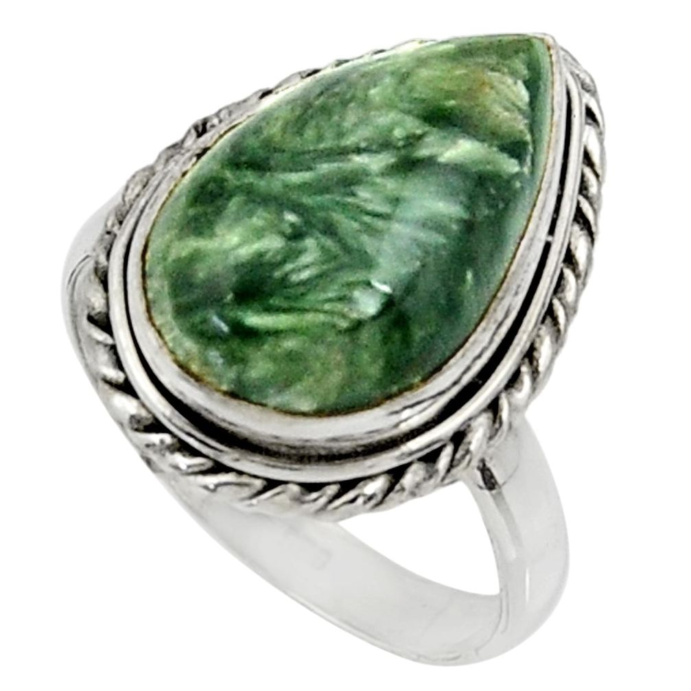 10.84cts natural green seraphinite 925 silver solitaire ring size 9 r28286