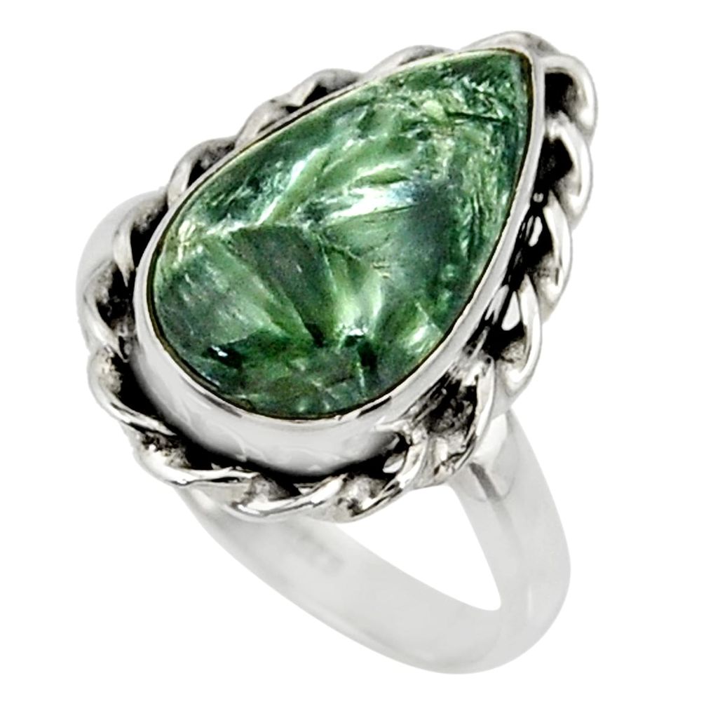 8.77cts natural green seraphinite 925 silver solitaire ring size 9 r28292