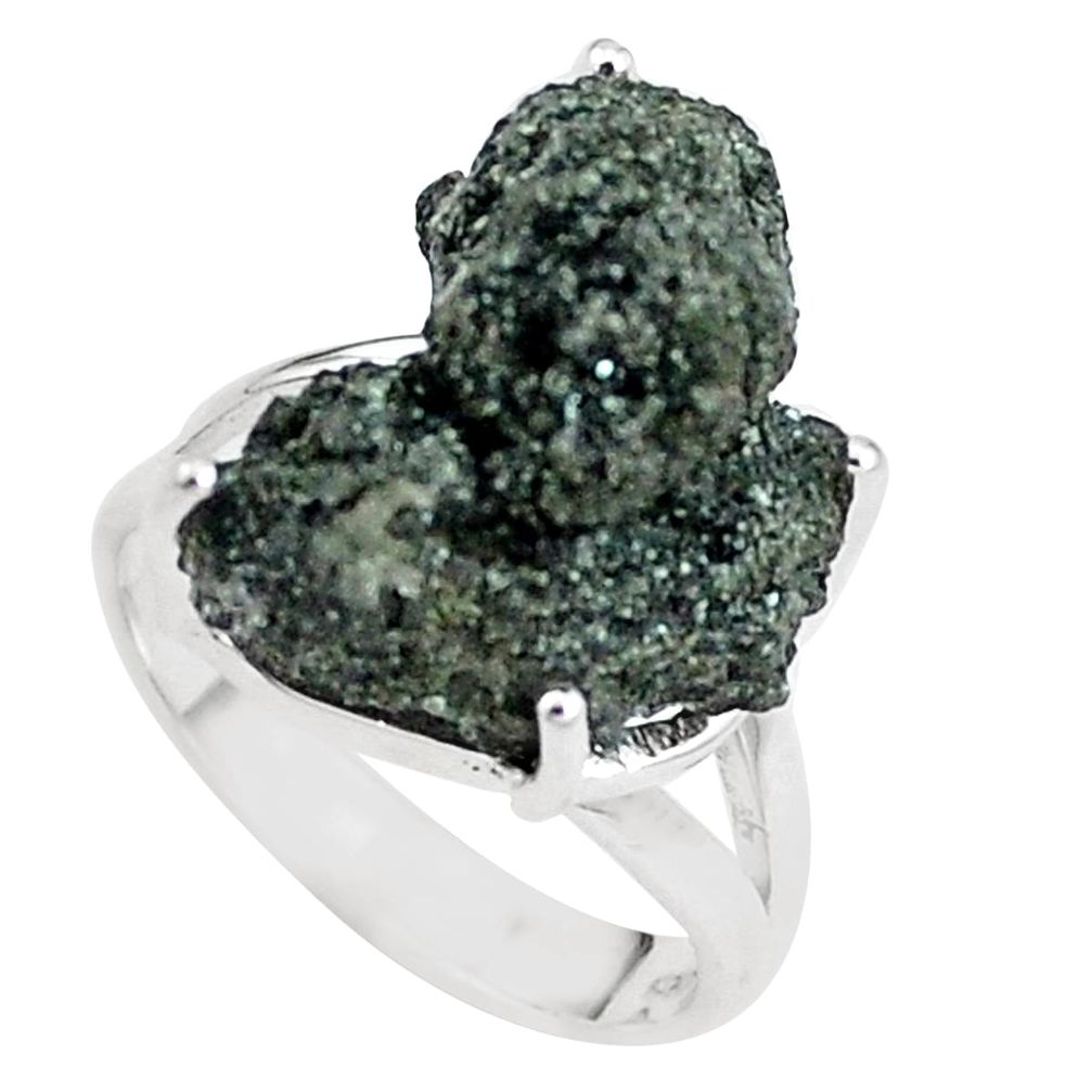 Natural green seraphinite in quartz 925 silver solitaire ring size 6.5 p16692