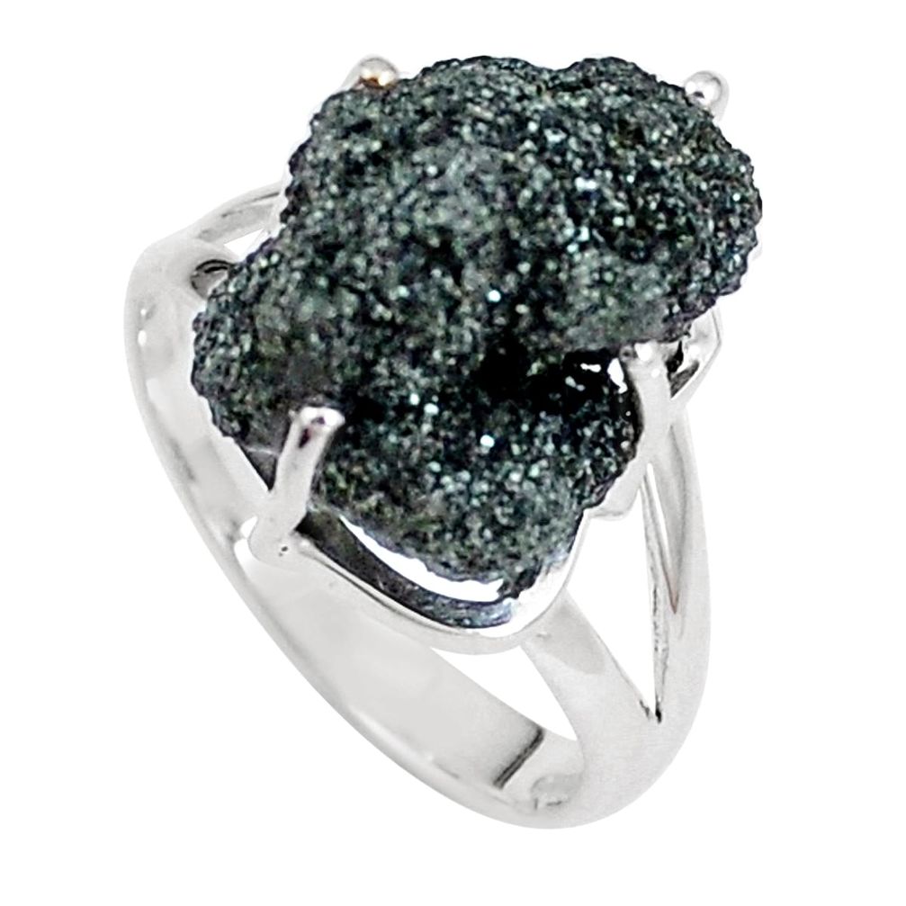 10.24cts natural green seraphinite in quartz silver solitaire ring size 8 p16668