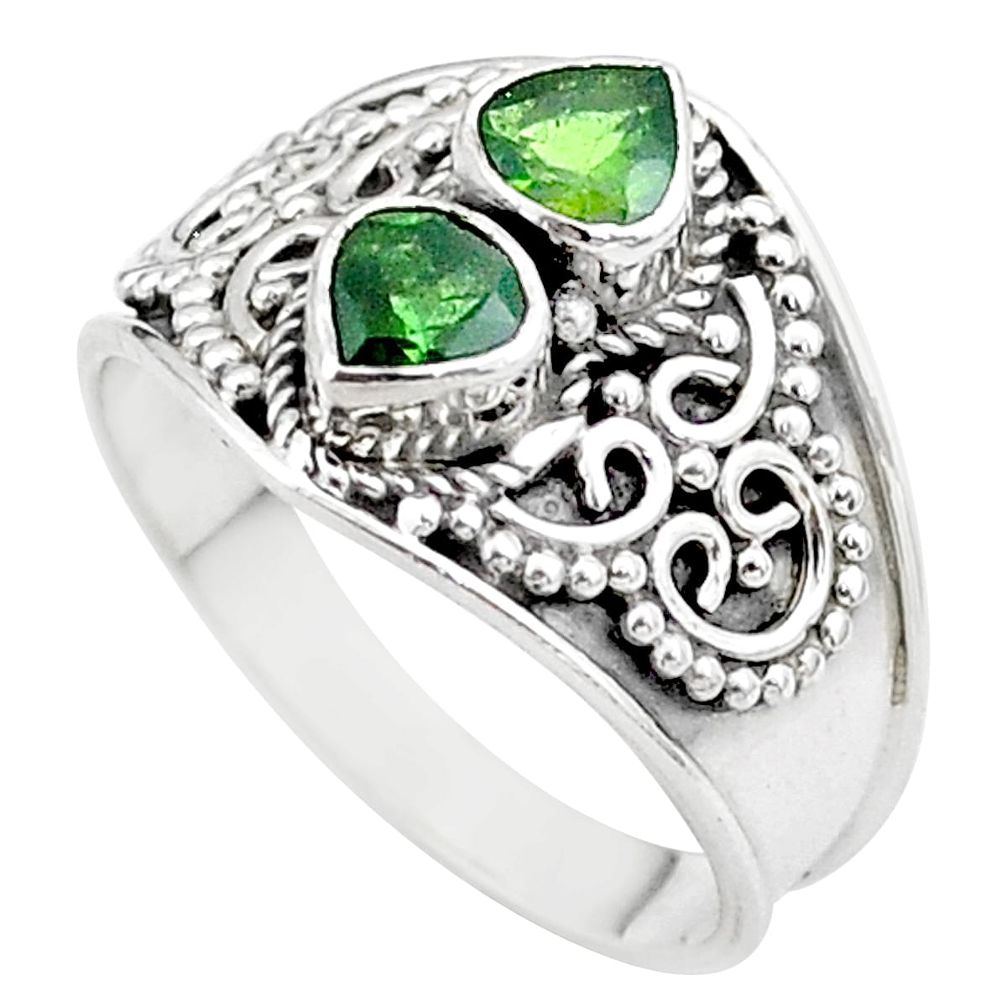 1.92cts natural green tourmaline heart 925 sterling silver ring size 8.5 t44890