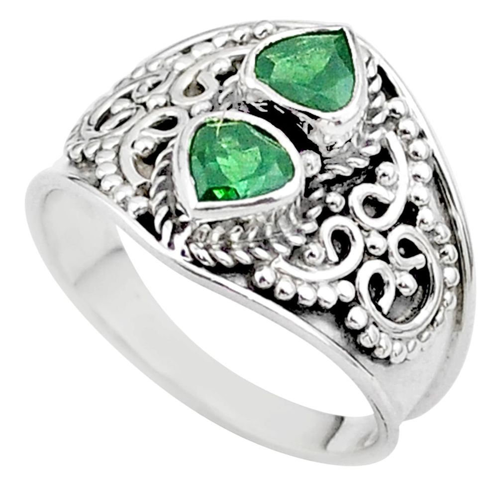 1.81cts natural green tourmaline heart 925 sterling silver ring size 7.5 t44891