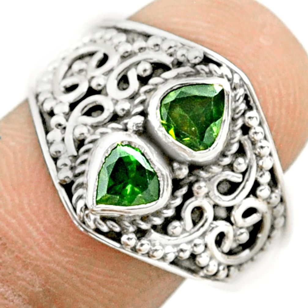 1.94cts natural green tourmaline heart 925 sterling silver ring size 8.5 t77003