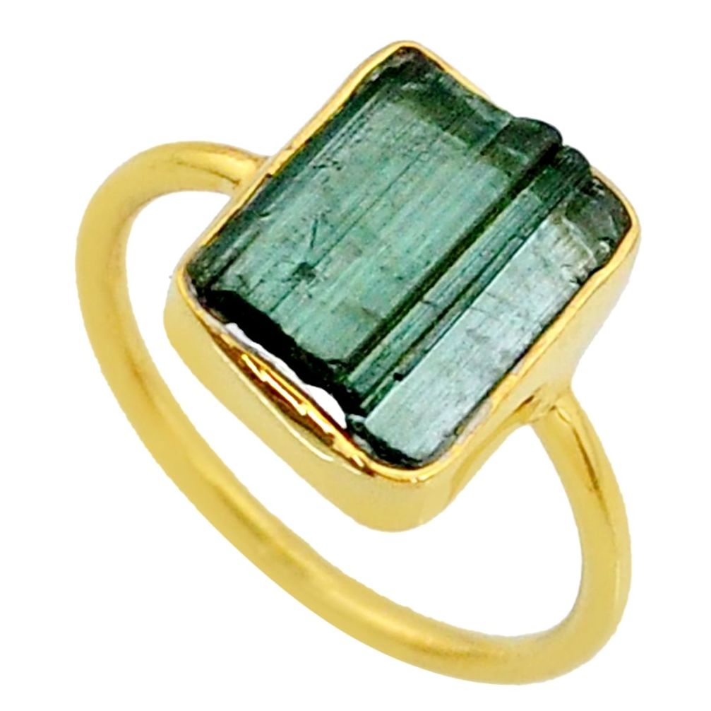 5.88cts natural green tourmaline raw 14k gold handmade ring size 7.5 r70991