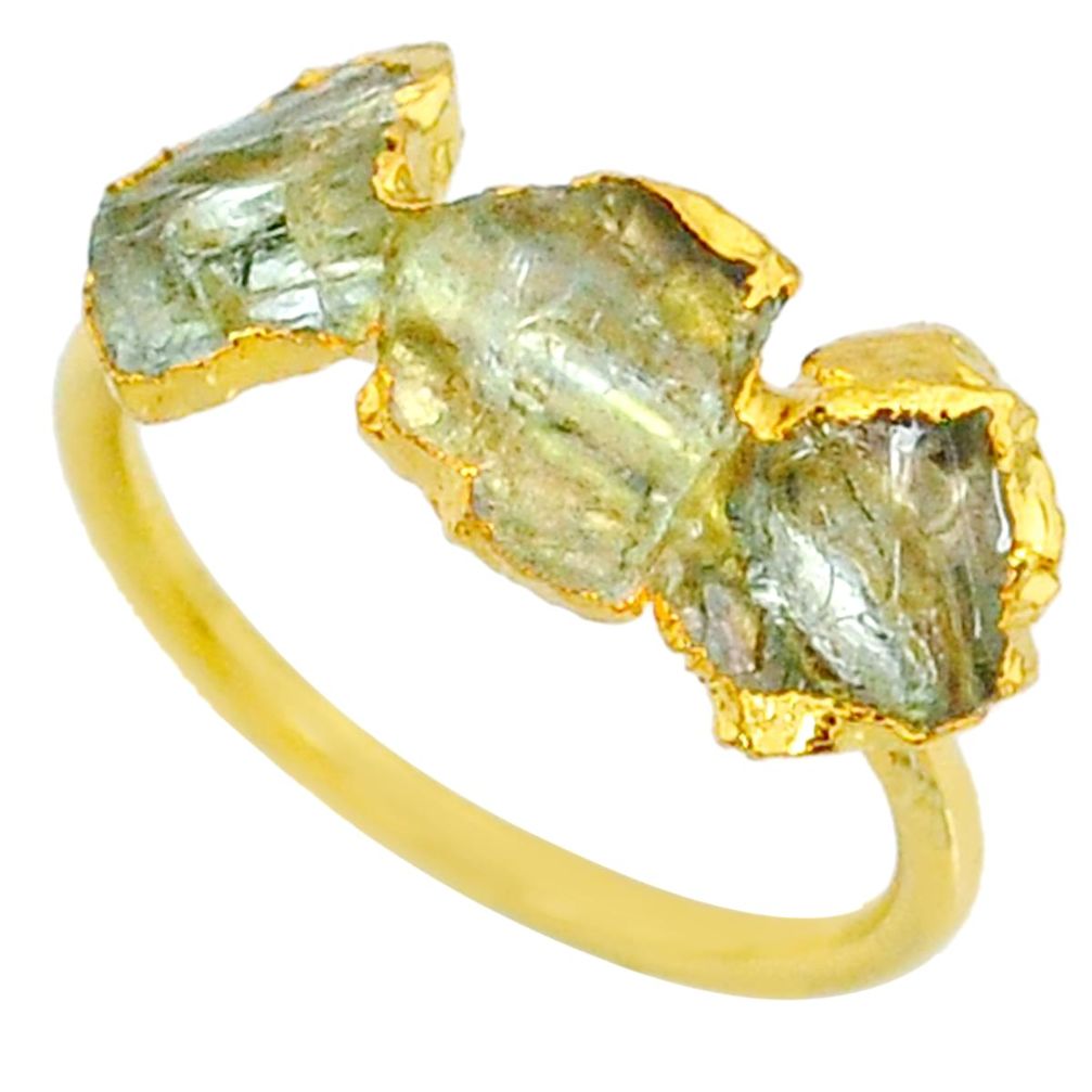 4.63cts natural green tourmaline raw 14k gold handmade ring size 7 r70732