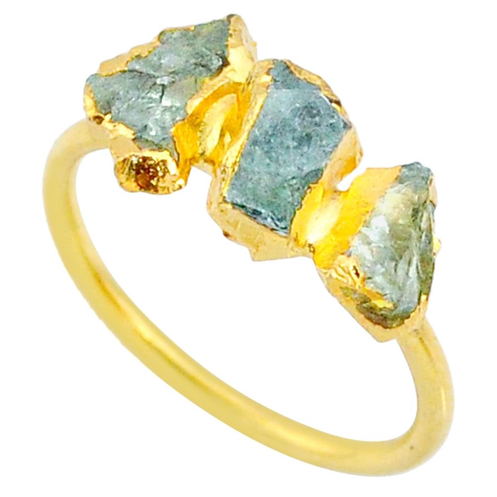 4.46cts natural green tourmaline raw 14k gold handmade ring size 8 r70733