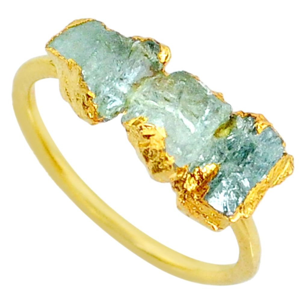 5.08cts natural green tourmaline raw 14k gold handmade ring size 9 r70728
