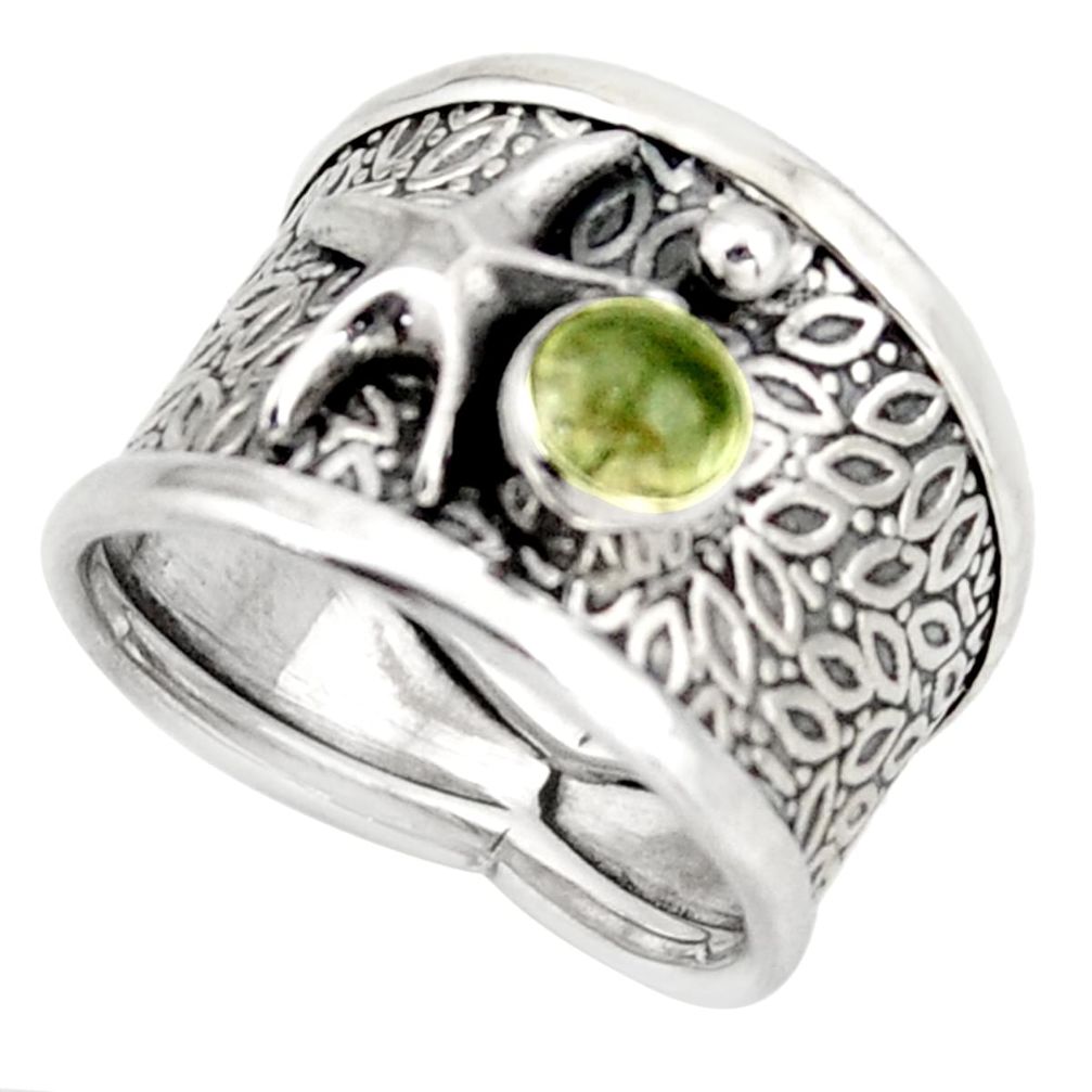 1.02cts natural green tourmaline silver star fish solitaire ring size 7.5 d45905