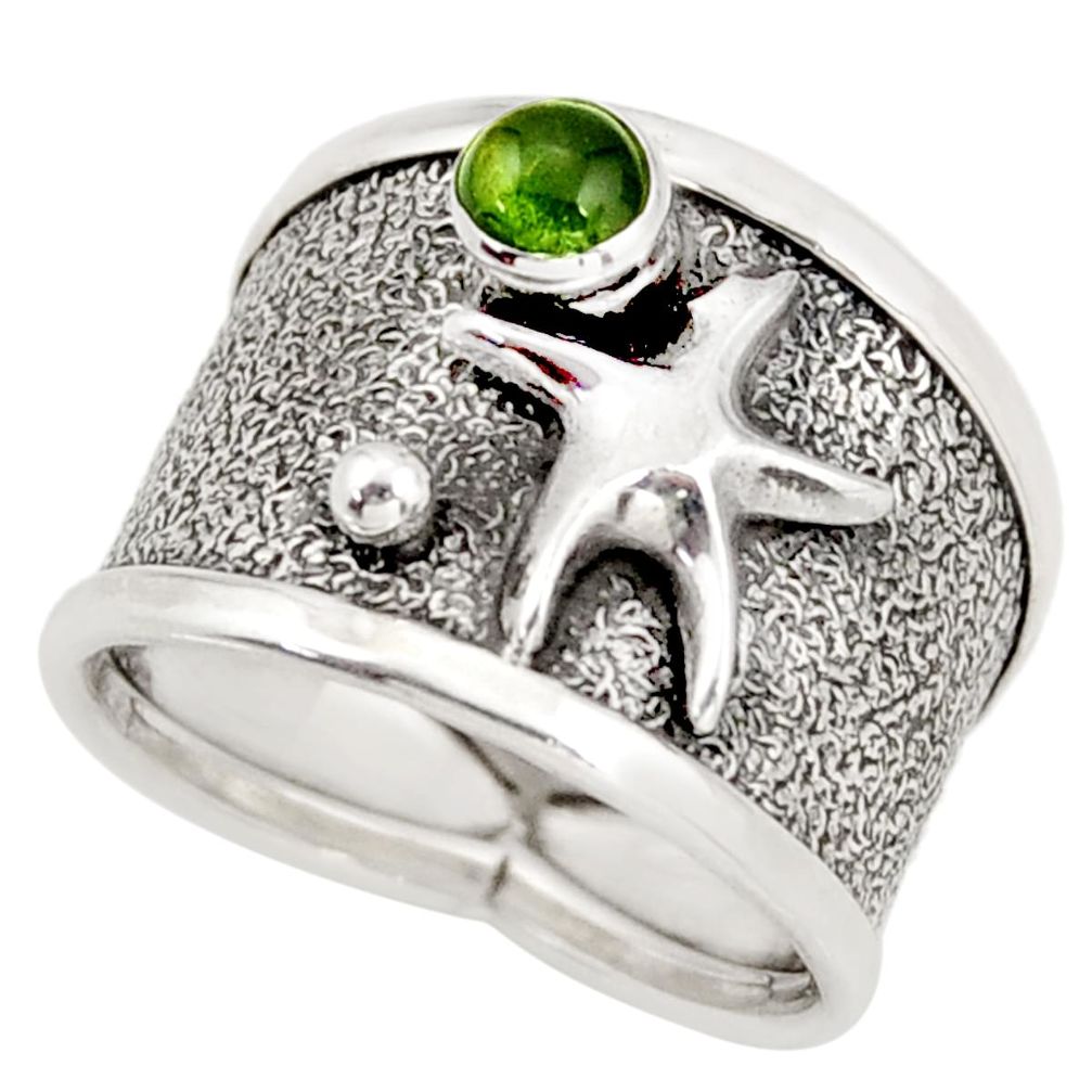 0.82cts natural green tourmaline silver star fish solitaire ring size 7 d45884