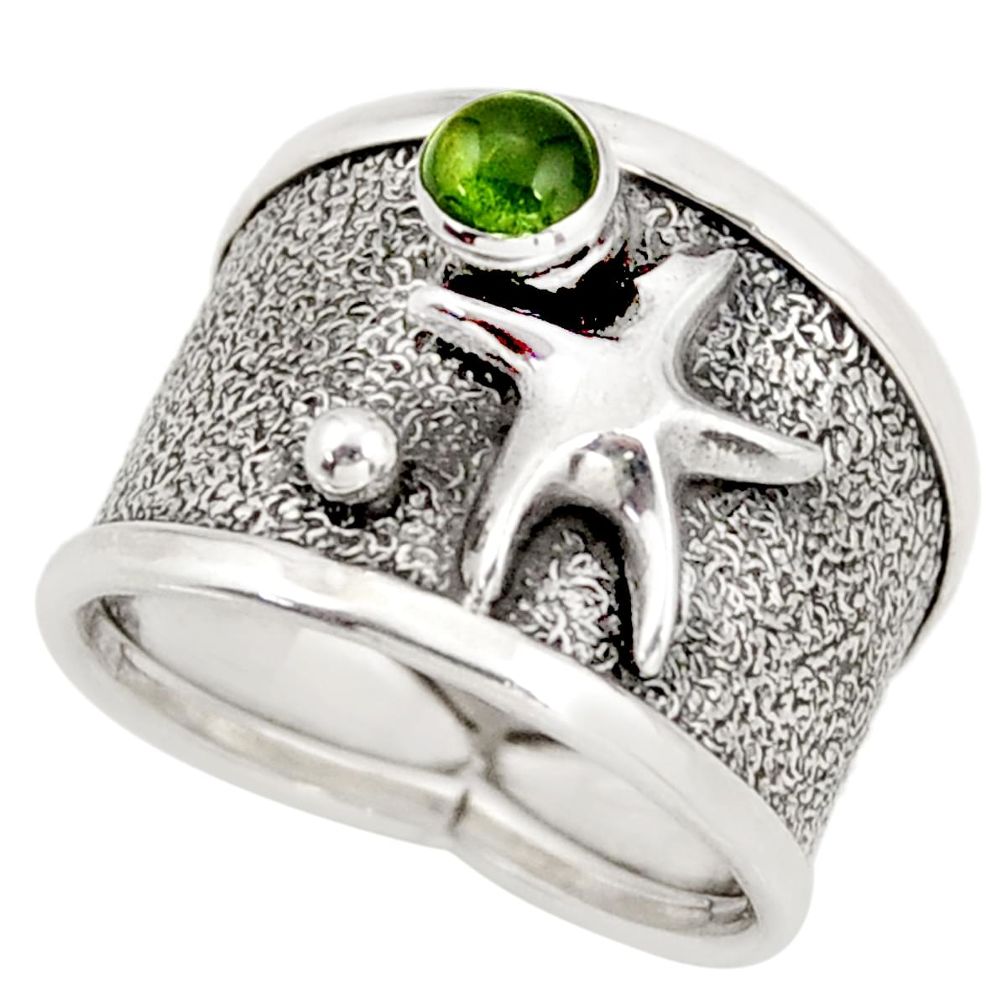 0.57cts natural green tourmaline silver star fish solitaire ring size 8 d45901