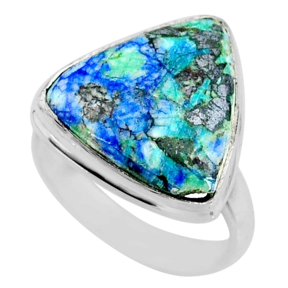 12.95cts natural green turquoise azurite 925 silver solitaire ring size 8 r72296