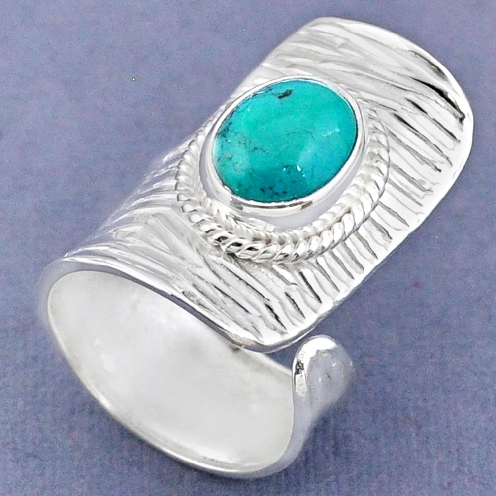 4.29cts natural green turquoise tibetan 925 silver adjustable ring size 6 r63266