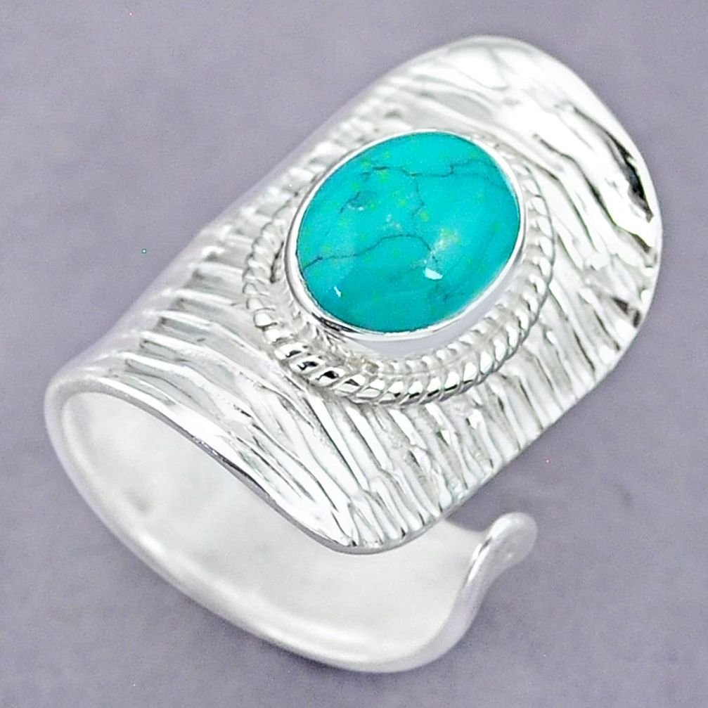 4.35cts natural green turquoise tibetan 925 silver adjustable ring size 7 r90638