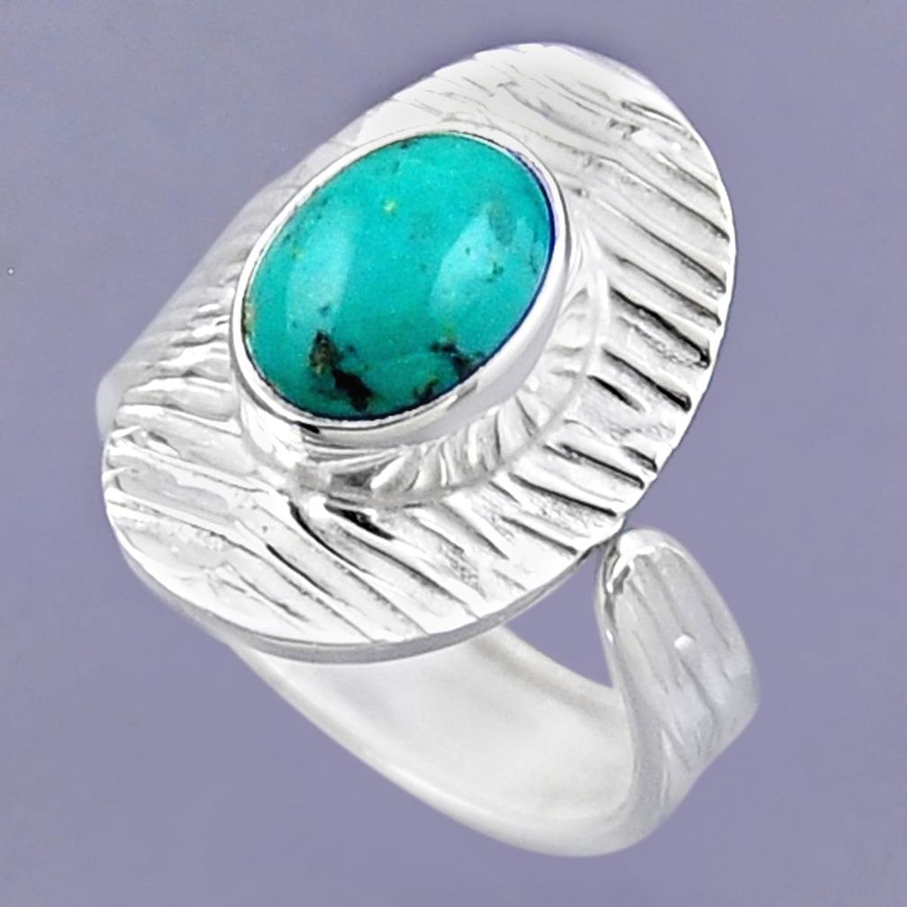 4.28cts natural green turquoise tibetan 925 silver adjustable ring size 8 r54706