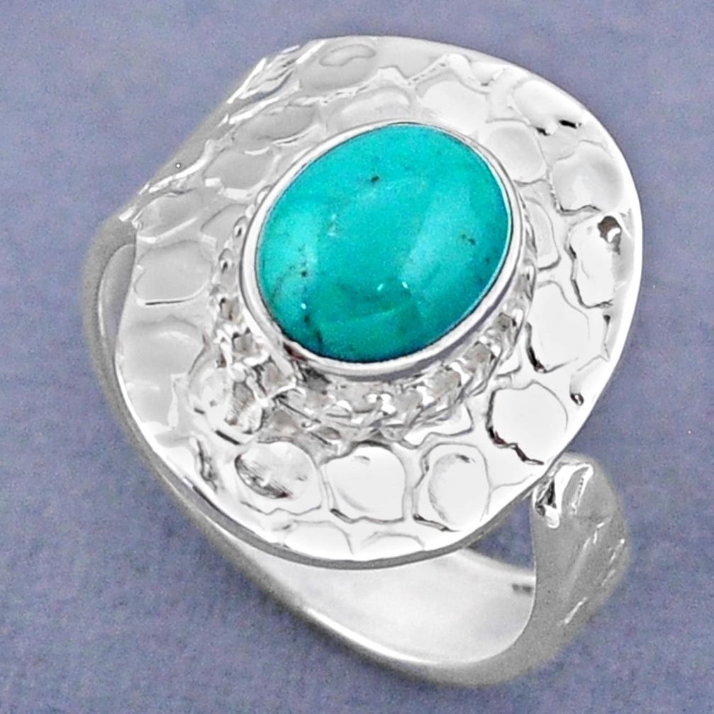 4.22cts natural green turquoise tibetan 925 silver adjustable ring size 9 r63245