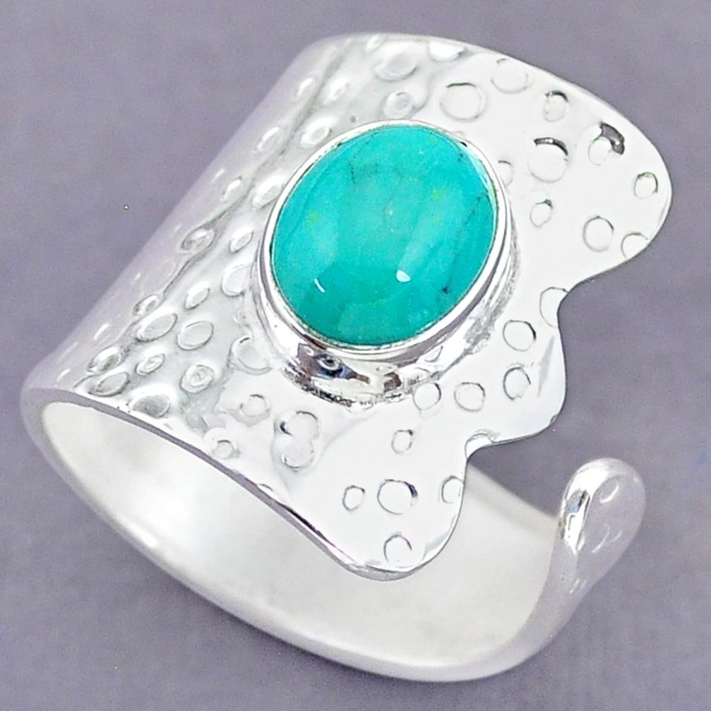 4.19cts natural green turquoise tibetan 925 silver adjustable ring size 9 r90575