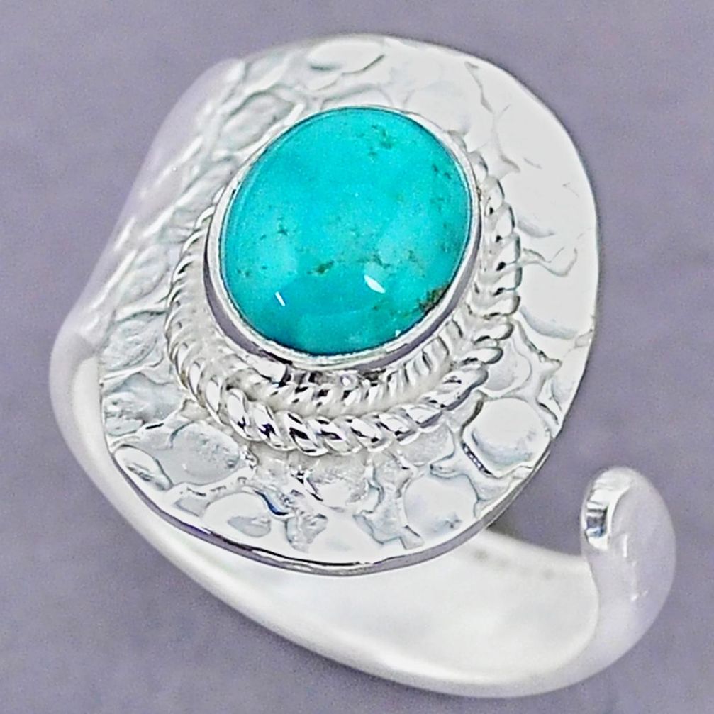 4.10cts natural green turquoise tibetan 925 silver adjustable ring size 9 r90626