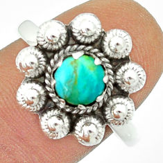 1.21cts natural green turquoise tibetan 925 silver flower ring size 10 u23092