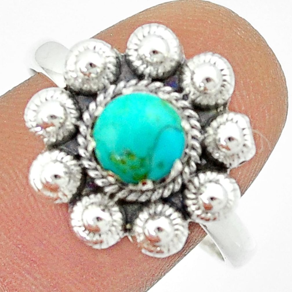 1.06cts natural green turquoise tibetan 925 silver flower ring size 10 u23098