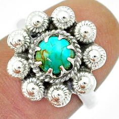 1.06cts natural green turquoise tibetan 925 silver flower ring size 7 u23099