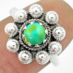 1.06cts natural green turquoise tibetan 925 silver flower ring size 8 u23095