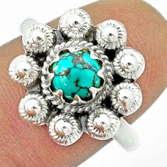 1.21cts natural green turquoise tibetan 925 silver flower ring size 9 u23089