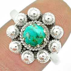 1.07cts natural green turquoise tibetan 925 silver flower ring size 9 u23093