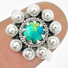 1.06cts natural green turquoise tibetan 925 silver flower ring size 6.5 u23081