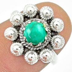 1.07cts natural green turquoise tibetan 925 silver flower ring size 6.5 u23087