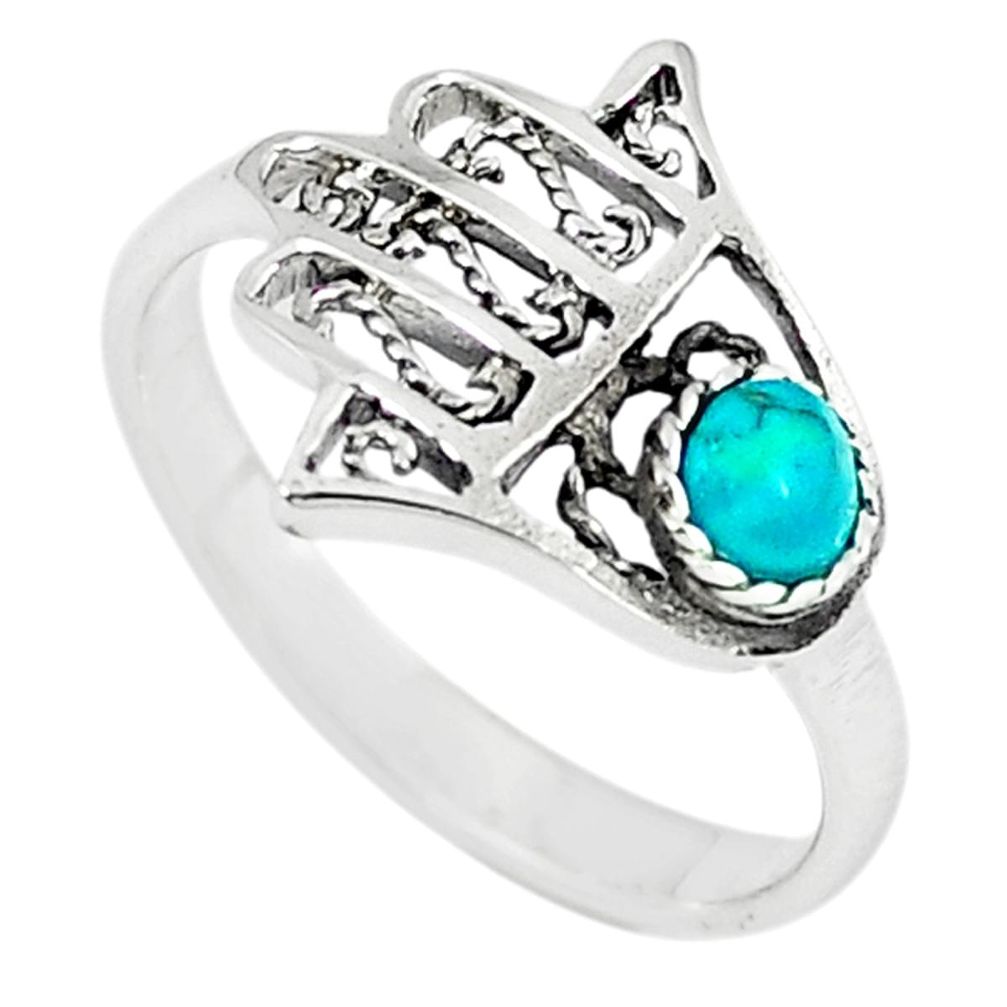Natural green turquoise tibetan 925 silver hand of god hamsa ring size 6 c10731