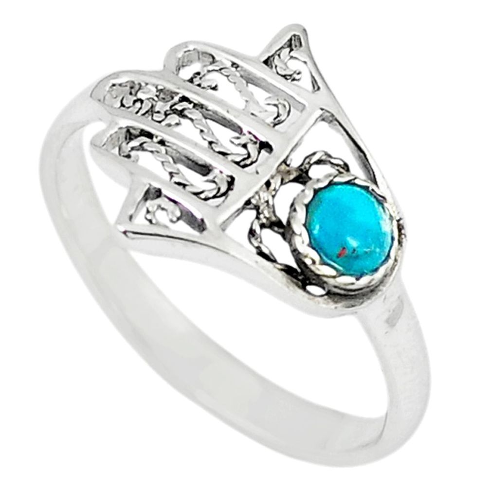 Natural green turquoise tibetan 925 silver hand of god hamsa ring size 7 c10706