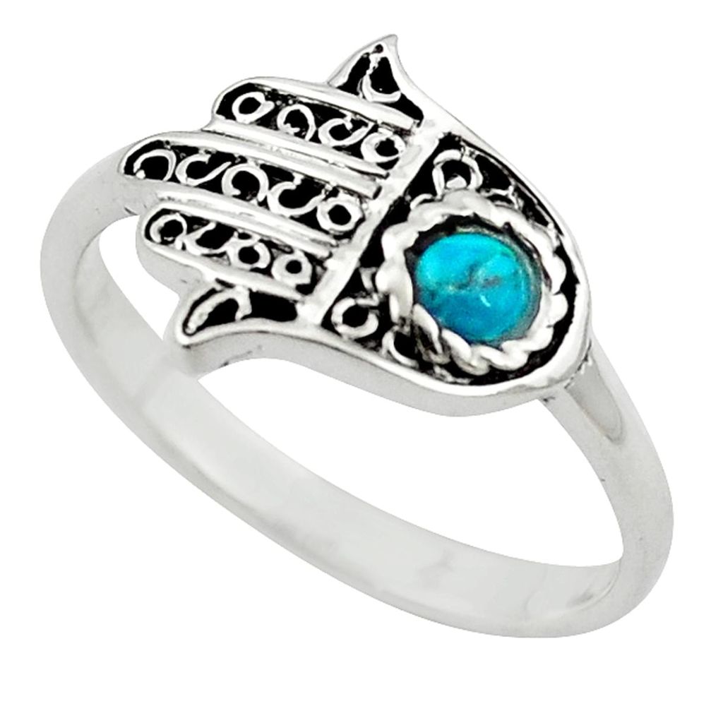 Natural green turquoise tibetan 925 silver hand of god hamsa ring size 8 c10726