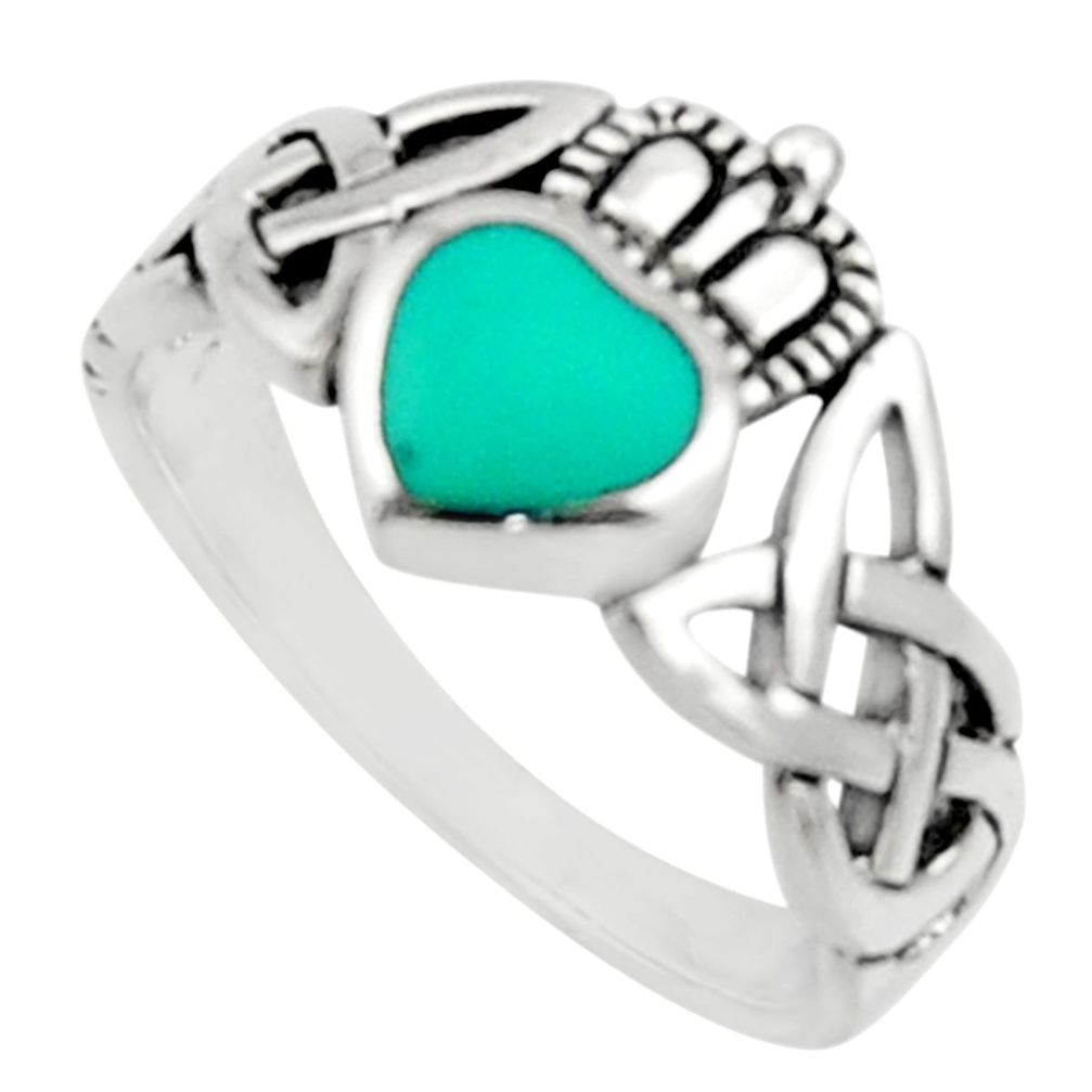 1.17cts natural green turquoise tibetan 925 silver mens ring size 6.5 c9781