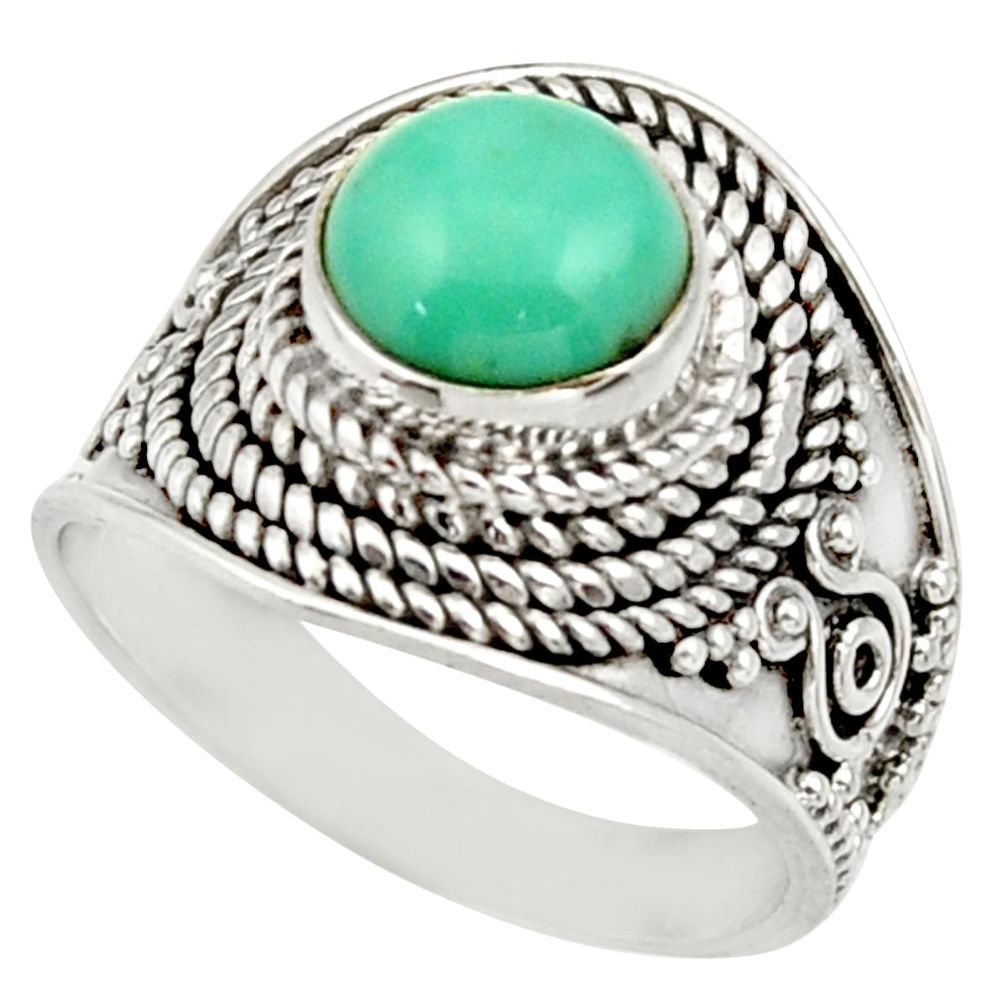 green turquoise tibetan 925 silver solitaire ring size 7 d36139