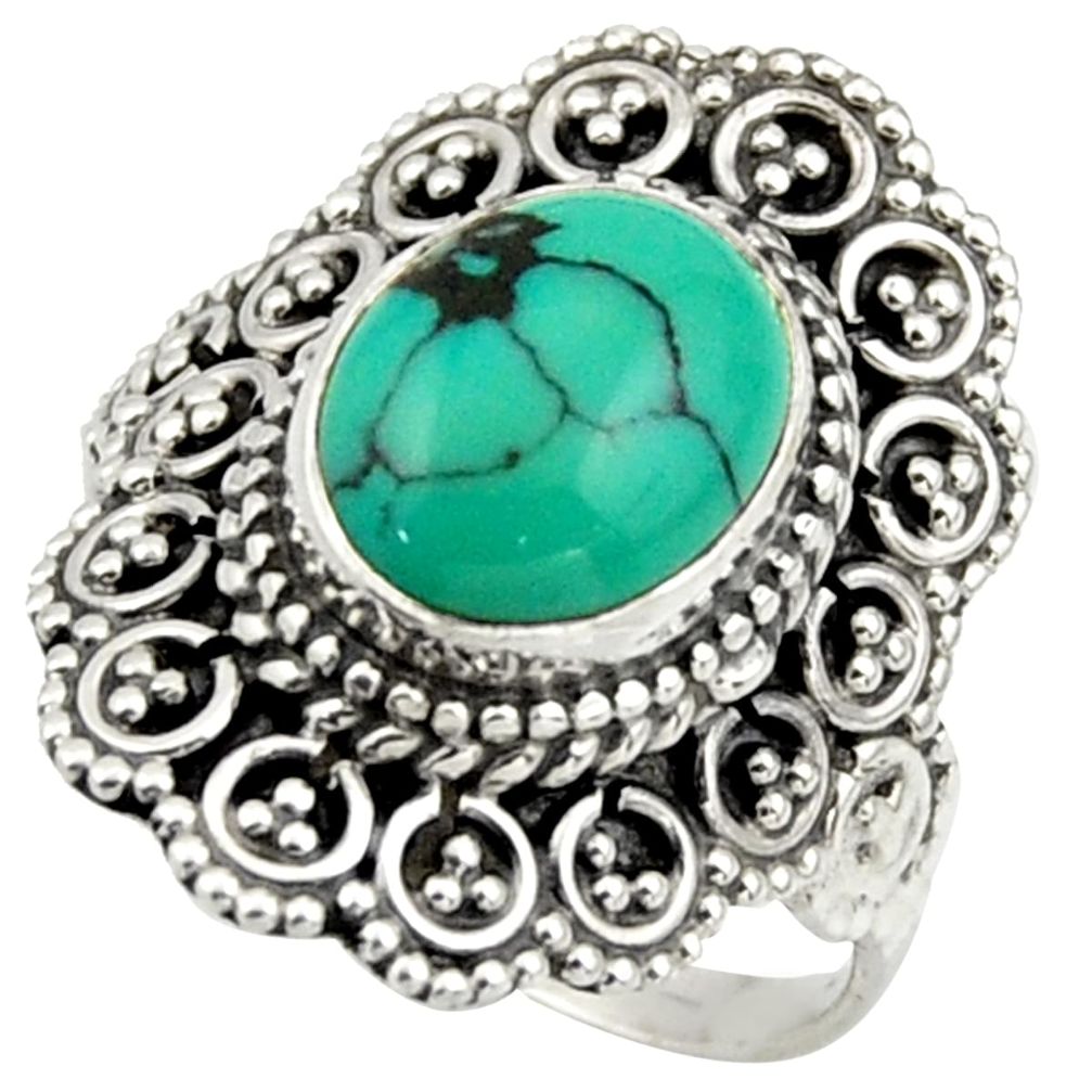 4.19cts natural green turquoise tibetan 925 silver solitaire ring size 7 r41626