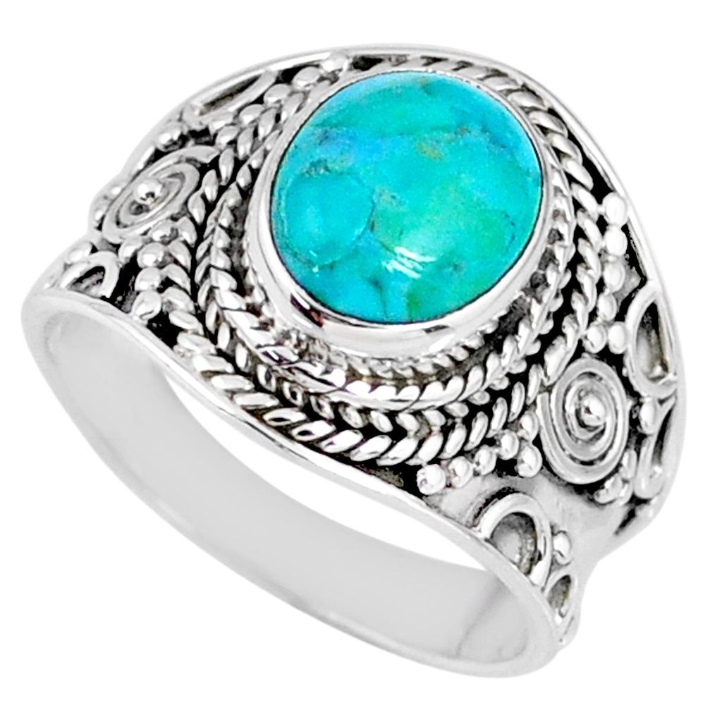 4.30cts natural green turquoise tibetan 925 silver solitaire ring size 7 r58306