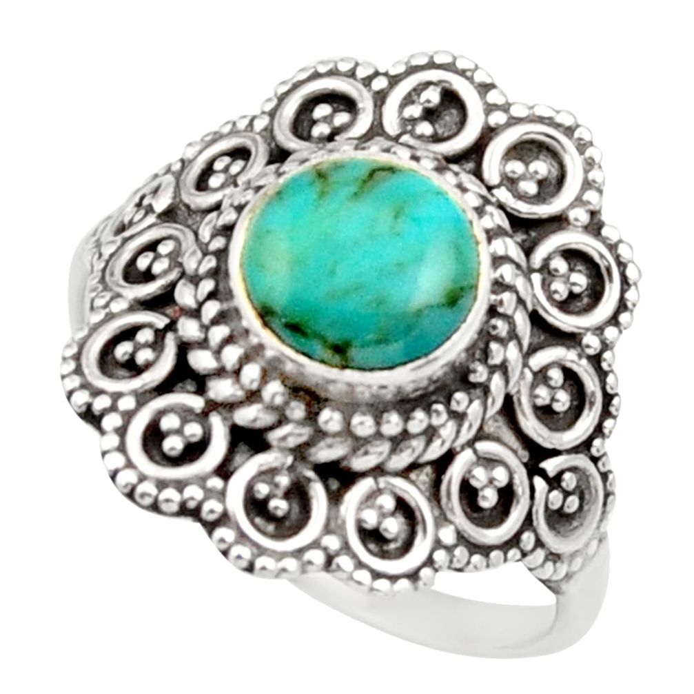 green turquoise tibetan 925 silver solitaire ring size 8 d36128