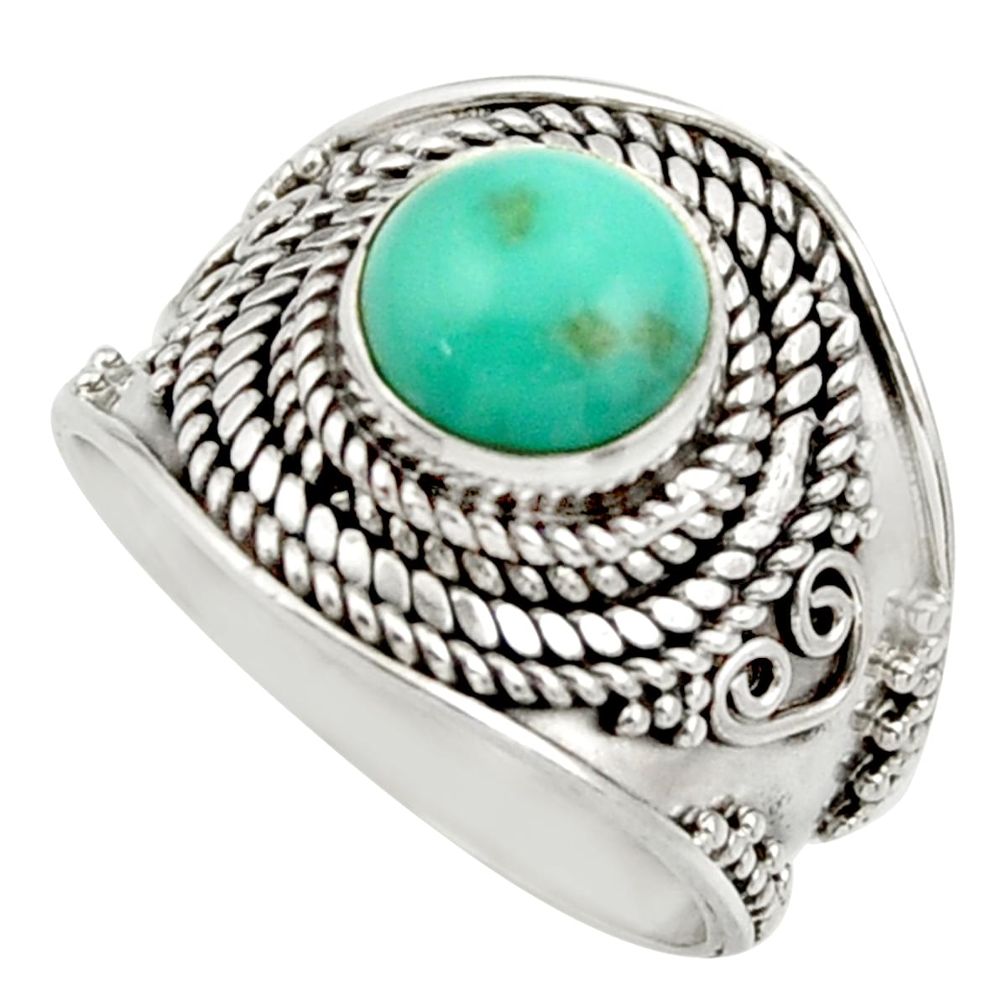 green turquoise tibetan 925 silver solitaire ring size 8 d36136