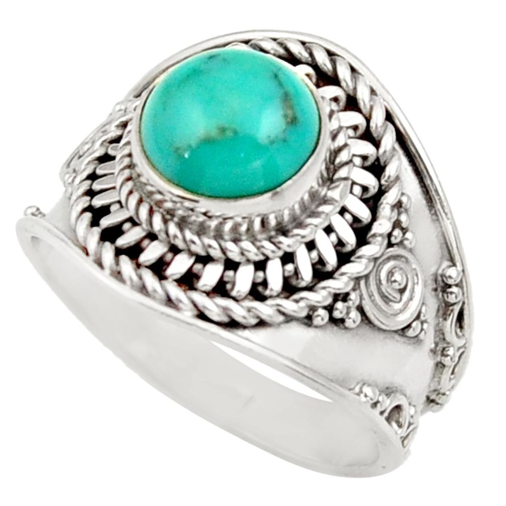 3.15cts natural green turquoise tibetan 925 silver solitaire ring size 8 d36140
