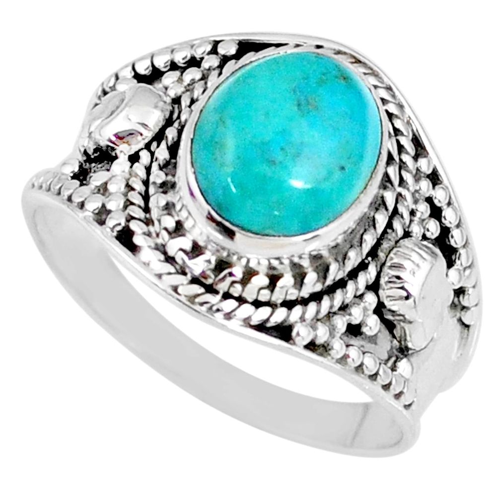 4.07cts natural green turquoise tibetan 925 silver solitaire ring size 9 r58311
