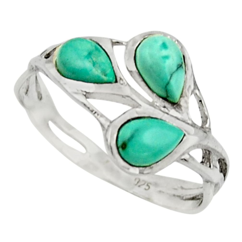 2.75cts natural green turquoise tibetan 925 sterling silver ring size 7.5 r25872