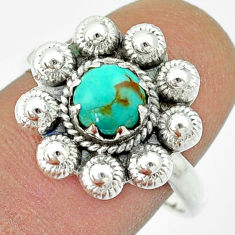 1.07cts natural green turquoise tibetan round silver flower ring size 9 u23083