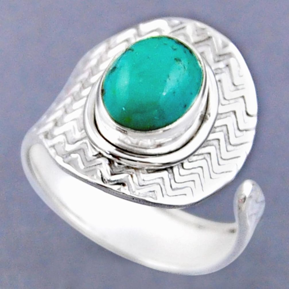 3.91cts natural green turquoise tibetan silver adjustable ring size 8.5 r54786