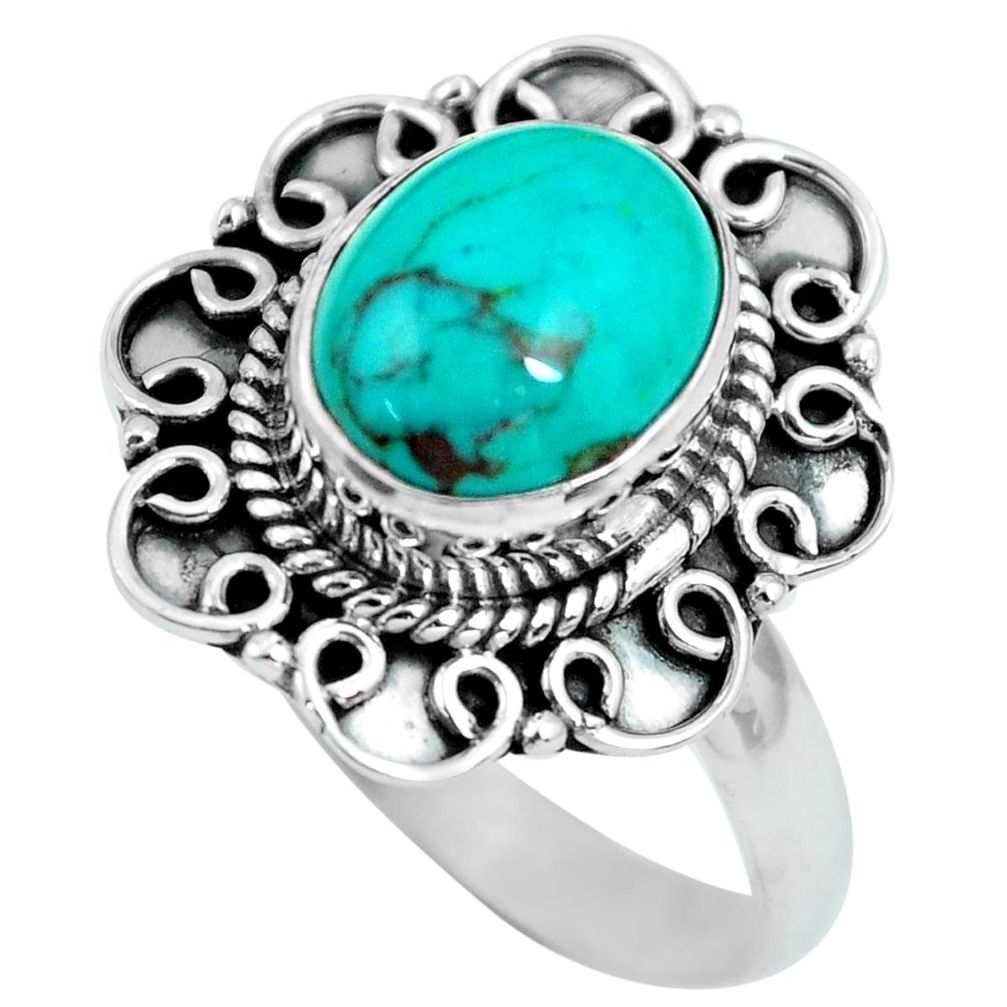 3.82cts natural green turquoise tibetan silver solitaire ring size 8.5 p63282