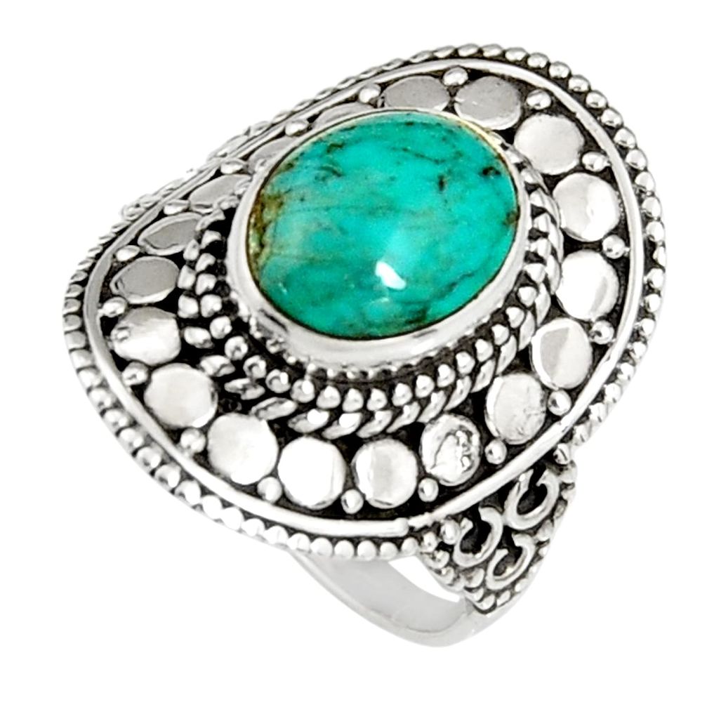 4.51cts natural green turquoise tibetan silver solitaire ring size 6.5 r19451