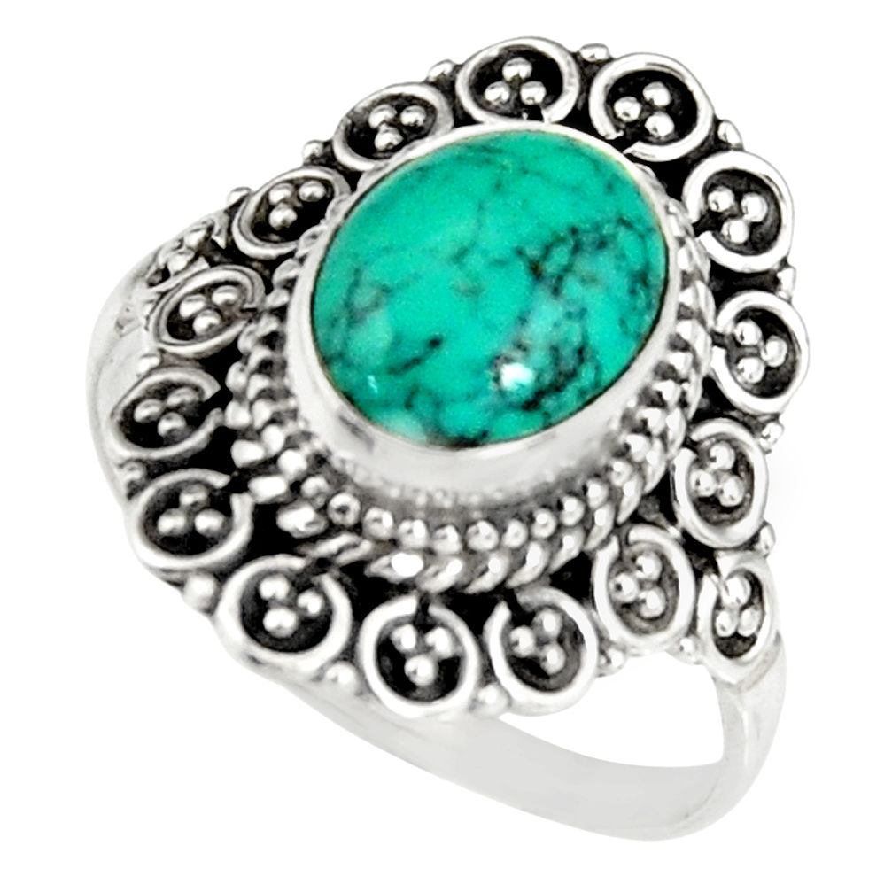 4.27cts natural green turquoise tibetan silver solitaire ring size 8.5 r19459